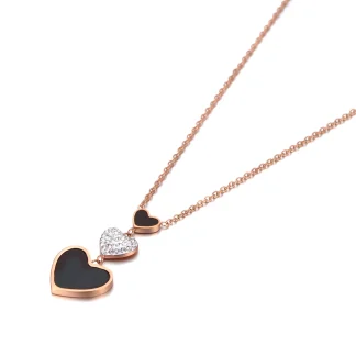 Black Necklace with Layered Heart Pendant