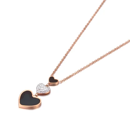 Black Necklace with Layered Heart Pendant