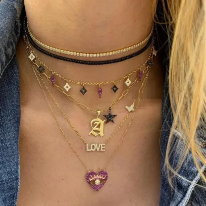 Luxury Heart Necklace with Evil Eye Design - Image 2
