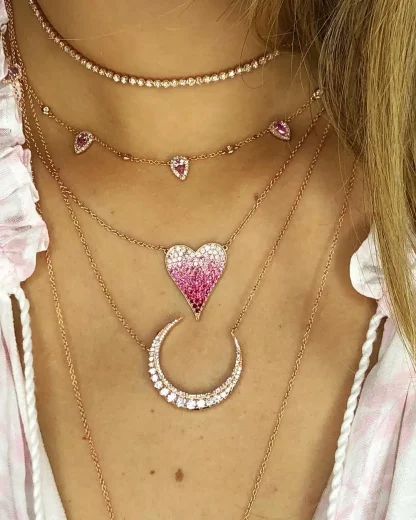 Luxury Pink Necklace with Heart Pendant - Image 2