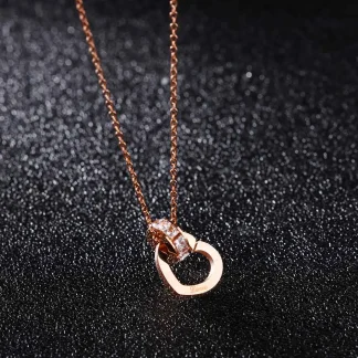 Heart Pendant Necklace with Ring Decor