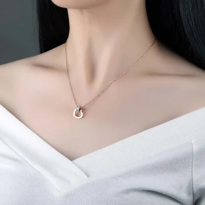 Heart Pendant Necklace with Ring Decor - Image 4
