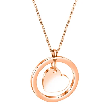 Round Pendant Necklace with Heart Center Decor - Image 3