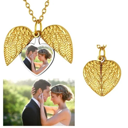 Heart Shaped Necklace with Wing Design - Image 3