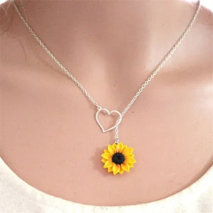 Heart Necklace with Sunflower Pendant