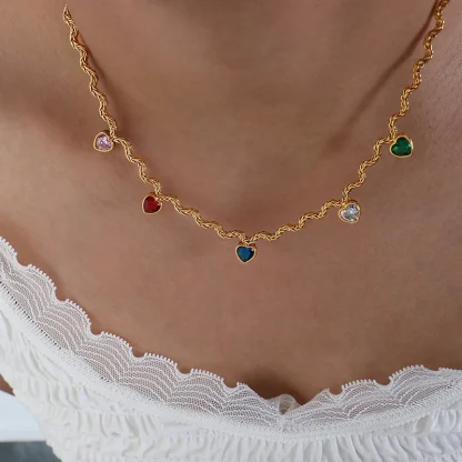 Wavy Heart Necklace with Multicolored Design - Image 4