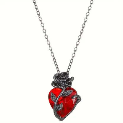 Stylish Heart Necklace with Rose Decor