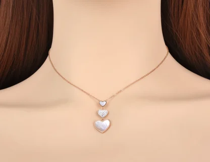 Black Necklace with Layered Heart Pendant - Image 3