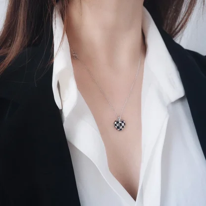 Heart Necklace with Checkered Pattern - Image 2