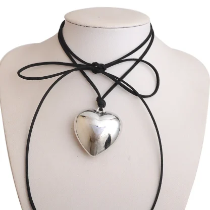 Chunky Heart Necklace with Shiny Finish - Image 2