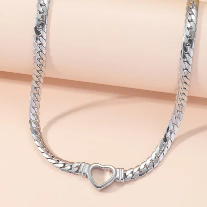 Curb Chain Necklace with Heart Pendant - Image 6