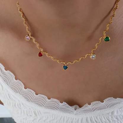 Wavy Heart Necklace with Multicolored Design - Image 2