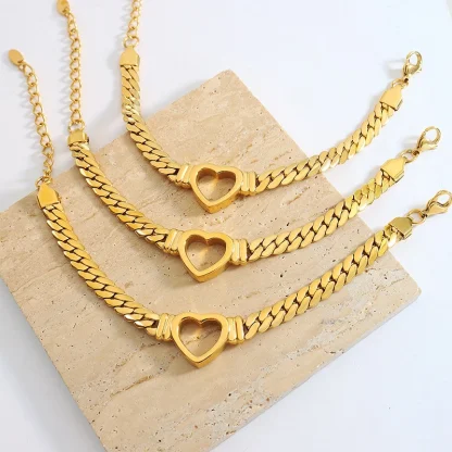 Curb Chain Necklace with Heart Pendant - Image 15