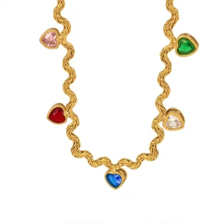 Wavy Heart Necklace with Multicolored Design