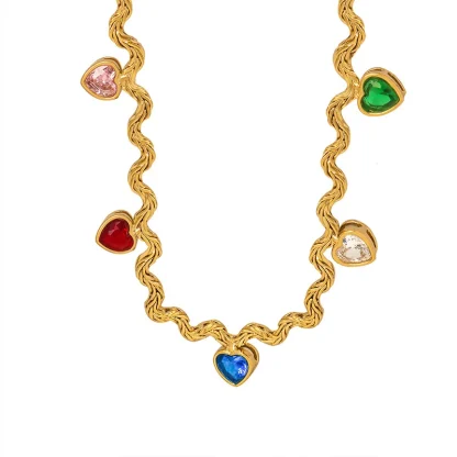 Wavy Heart Necklace with Multicolored Design