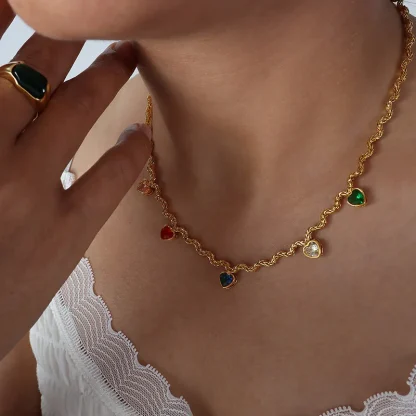 Wavy Heart Necklace with Multicolored Design - Image 3