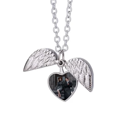 Heart Shaped Necklace with Wing Design - Image 9