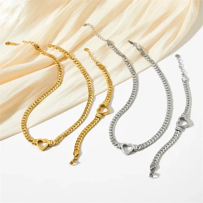 Curb Chain Necklace with Heart Pendant - Image 3