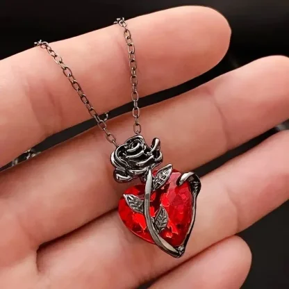 Stylish Heart Necklace with Rose Decor - Image 2