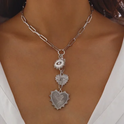 Boho-style Heart Necklace with Multi Pendant - Image 3