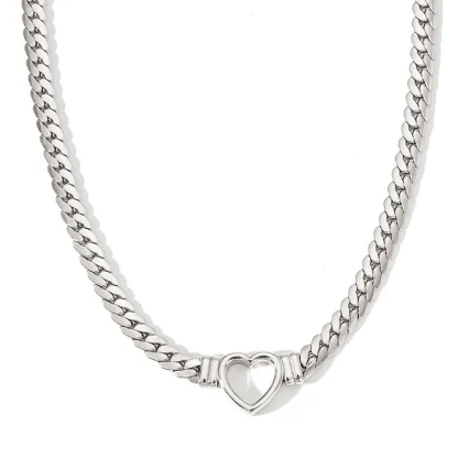 Curb Chain Necklace with Heart Pendant - Image 9
