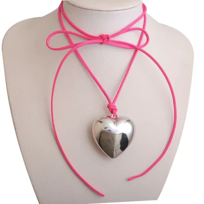 Chunky Heart Necklace with Shiny Finish - Image 6