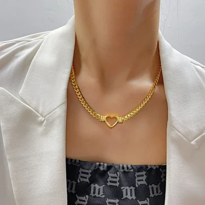 Curb Chain Necklace with Heart Pendant