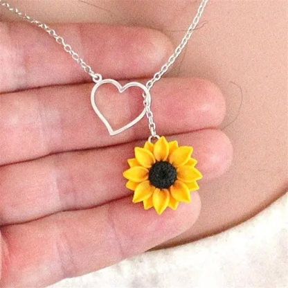 Heart Necklace with Sunflower Pendant - Image 3
