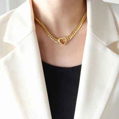Curb Chain Necklace with Heart Pendant - Image 12
