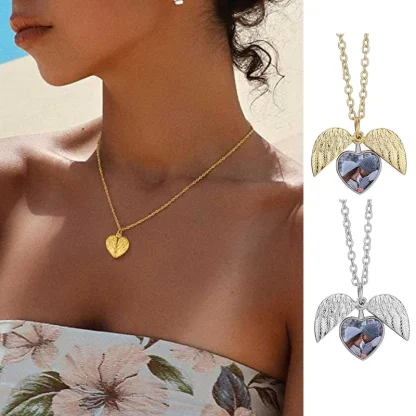 Heart Shaped Necklace with Wing Design - Image 8