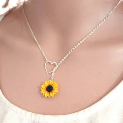Heart Necklace with Sunflower Pendant - Image 2
