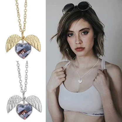 Heart Shaped Necklace with Wing Design - Image 5