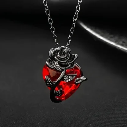 Stylish Heart Necklace with Rose Decor - Image 5