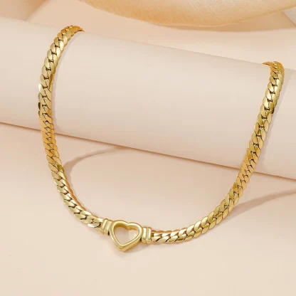 Curb Chain Necklace with Heart Pendant - Image 5