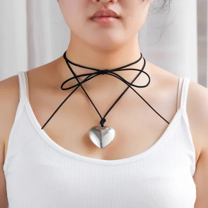 Chunky Heart Necklace with Shiny Finish