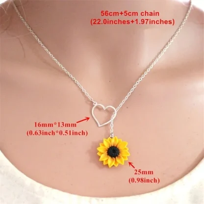 Heart Necklace with Sunflower Pendant - Image 4