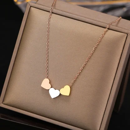 Cute Necklace with 3 Pieces Heart Pendant - Image 3