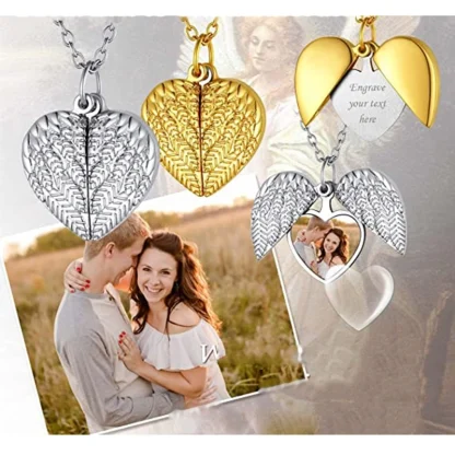 Heart Shaped Necklace with Wing Design - Image 2